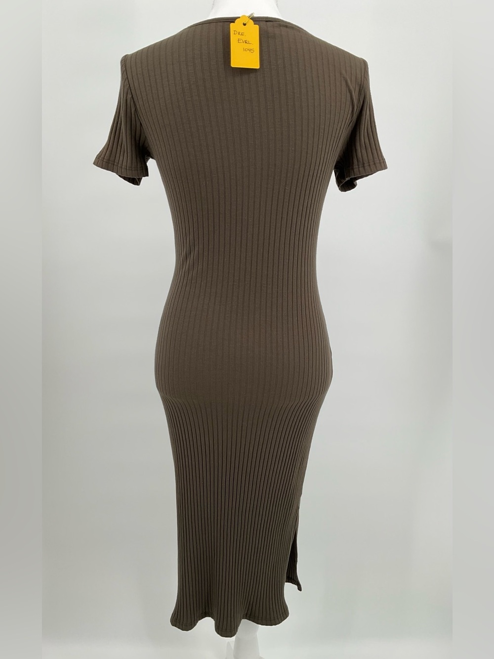Everly Body Contour Dress Ribbed Twisted Front Olive Green Medium Midi Dress - Picture 2 of 10